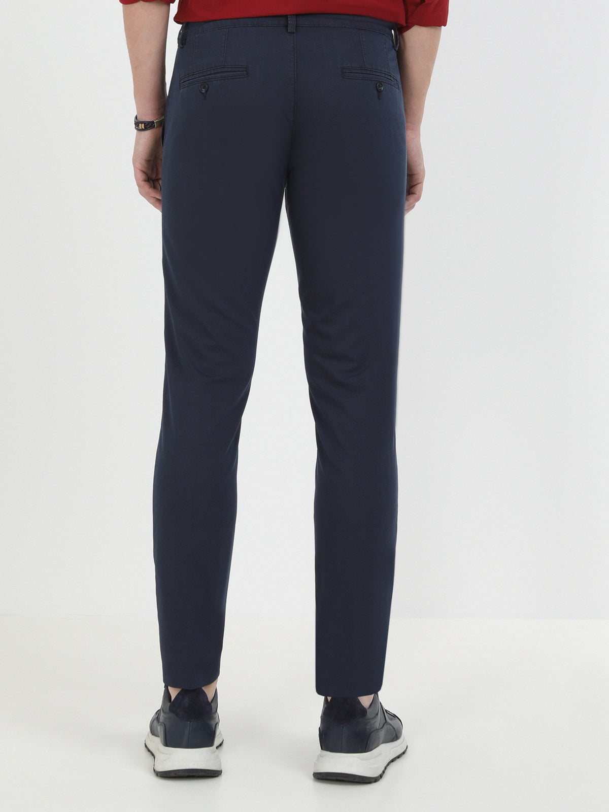Lacivert Dokuma Slim Fit Casual Pamuk Karışımlı Pantolon