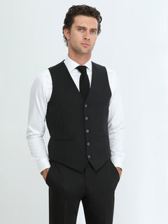 Siyah Slim Fit Klasik Dokuma Yelek