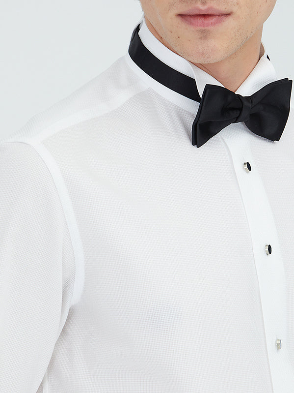 Beyaz Düz Slim Fit Duble Manşet Ata Yaka Smokin Gömlek