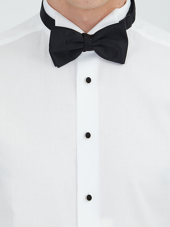 Beyaz Düz Slim Fit Duble Manşet Ata Yaka Smokin Gömlek