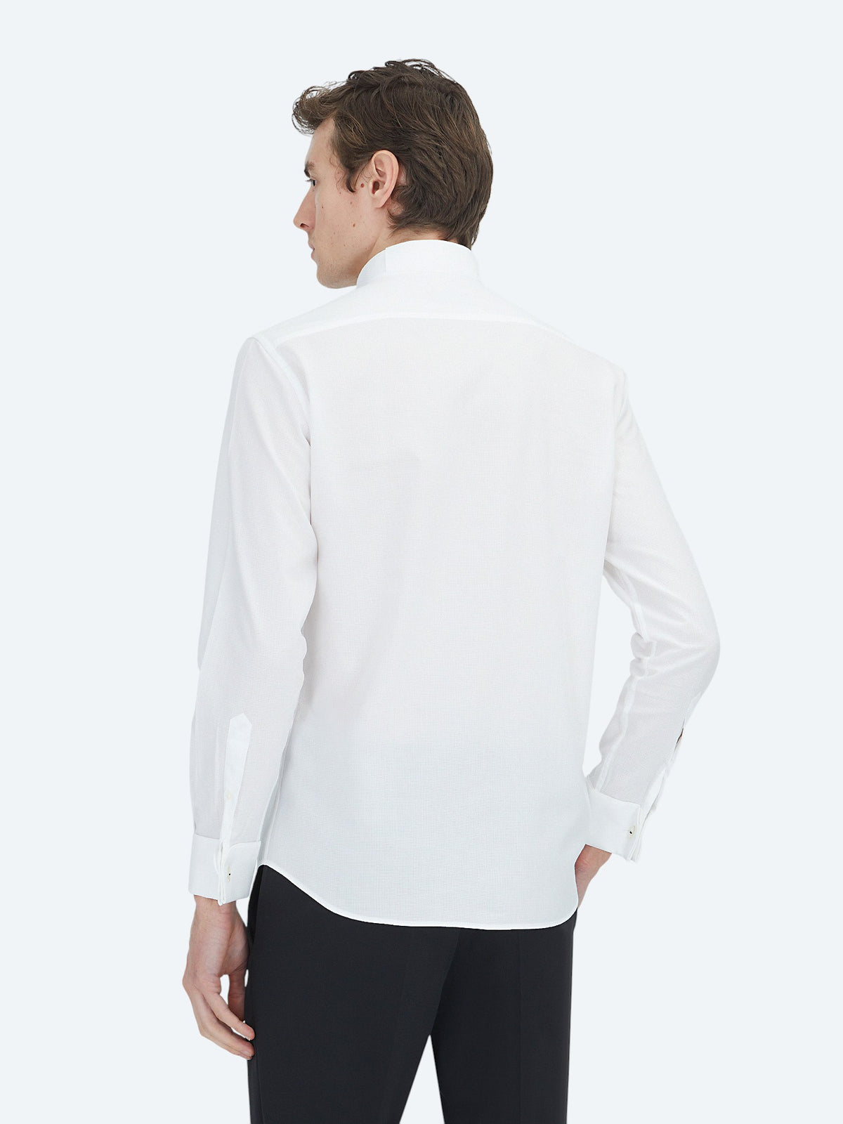 Beyaz Düz Slim Fit Duble Manşet Ata Yaka Smokin Gömlek