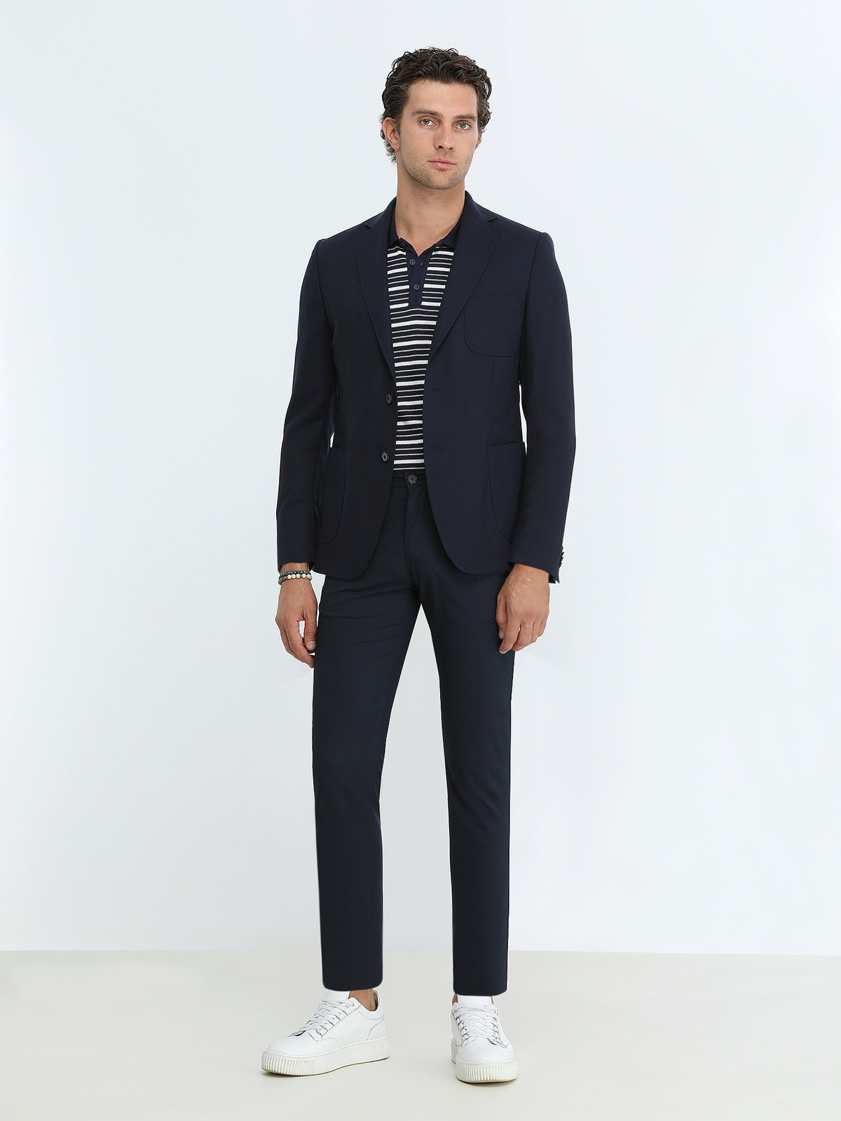 Lacivert Desenli Modern Fit Ceket