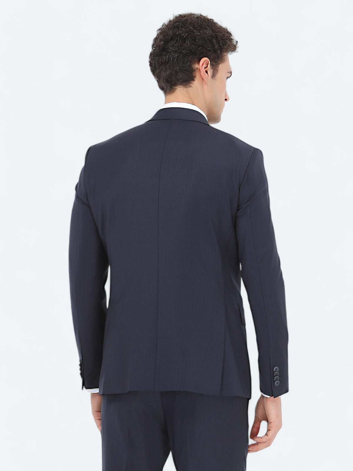 Lacivert Desenli Modern Fit Yün Karışımlı Takım Elbise