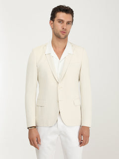Ekru Düz Slim Fit Örme Ceket