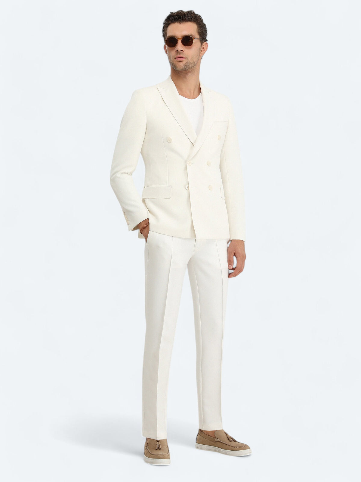 Beyaz Düz Slim Fit Ceket