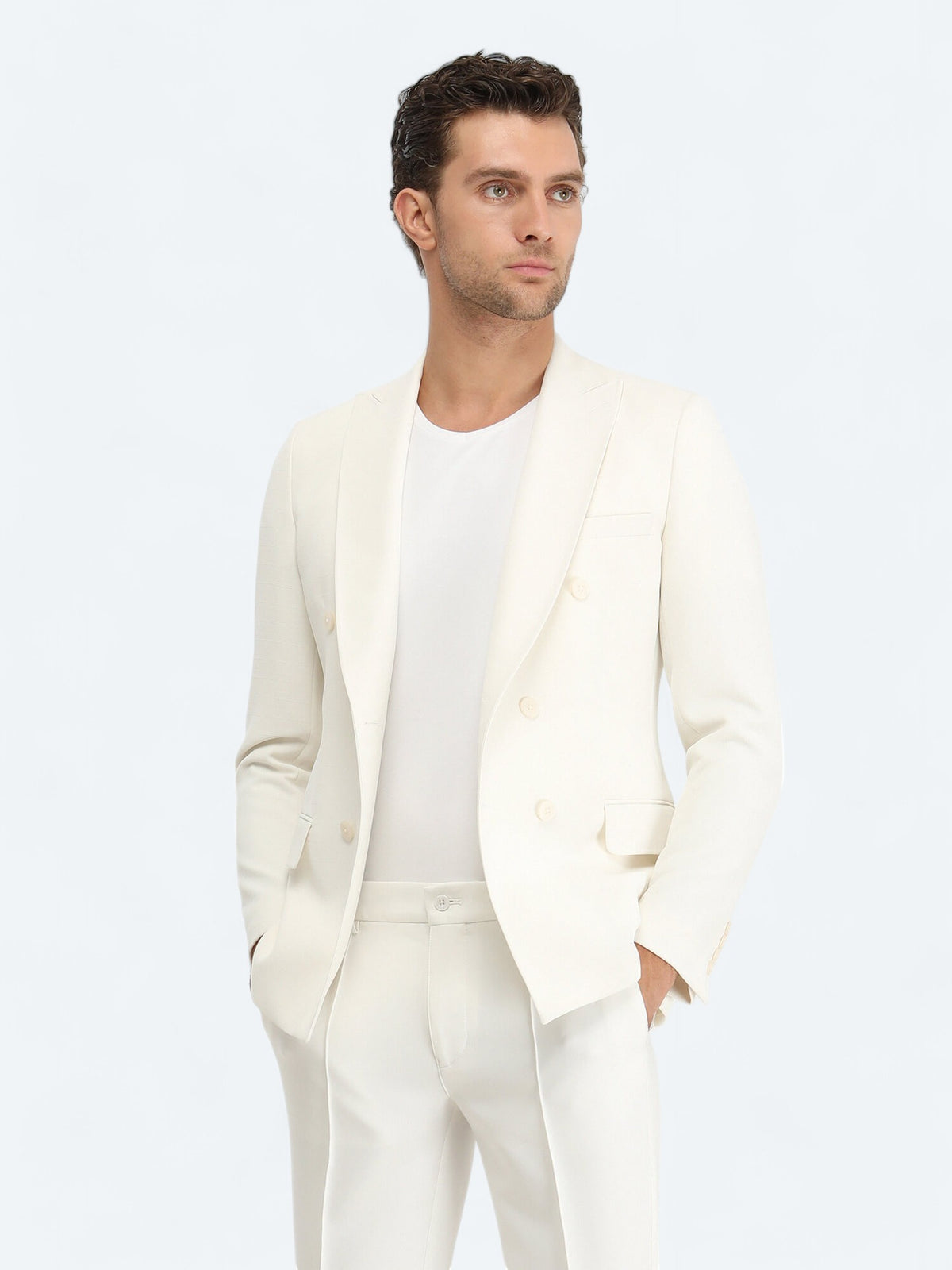 Beyaz Düz Slim Fit Ceket