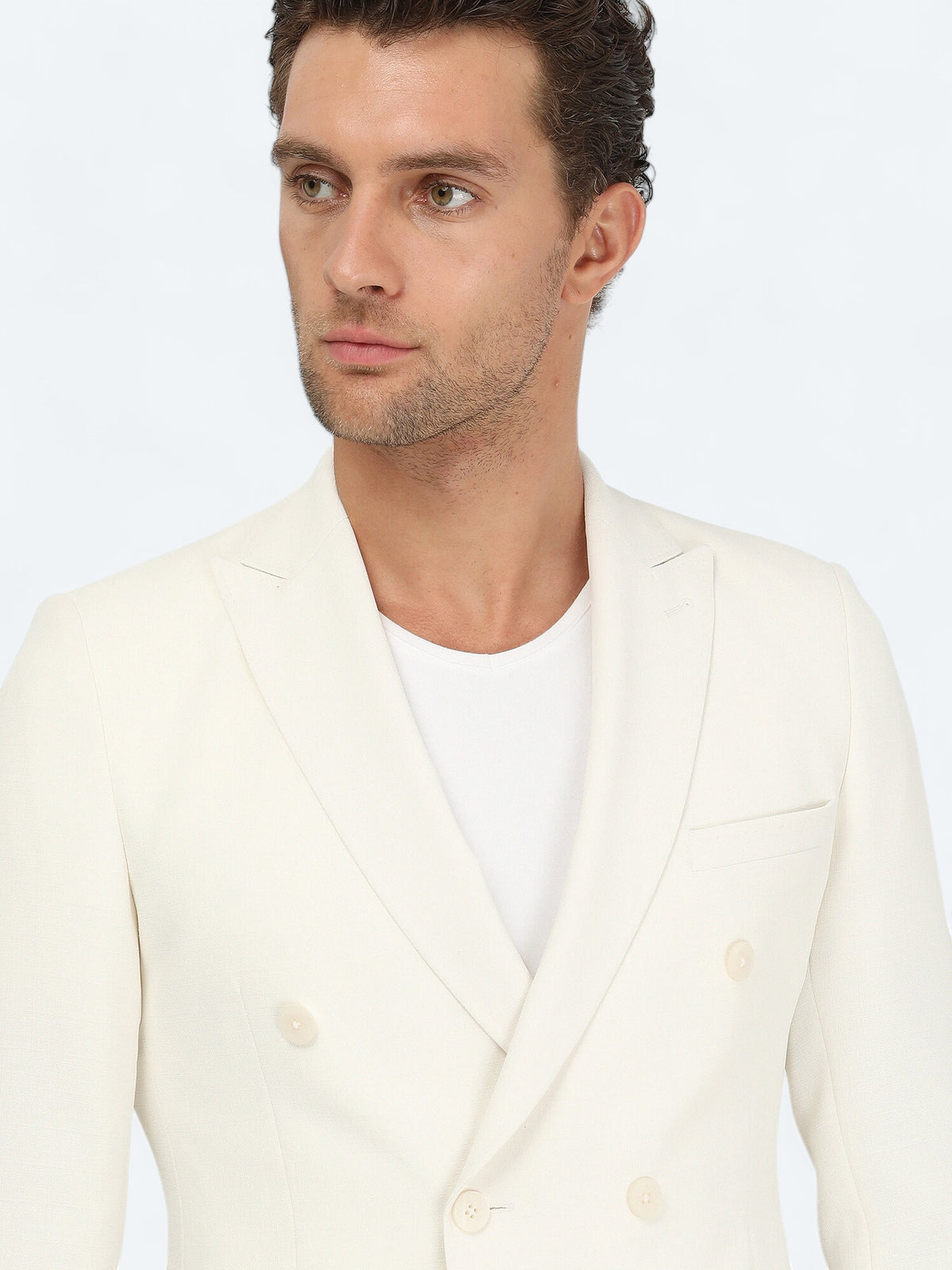 Beyaz Düz Slim Fit Ceket