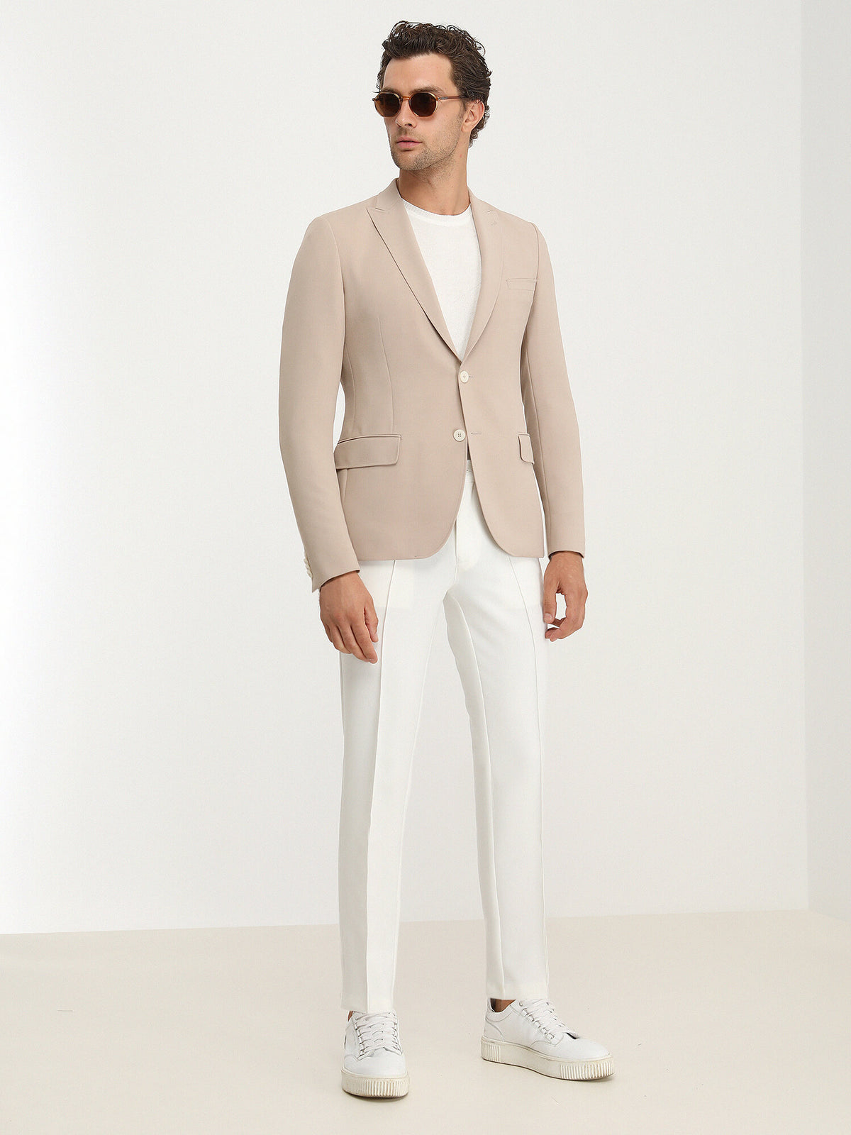 Bej Düz Slim Fit Ceket