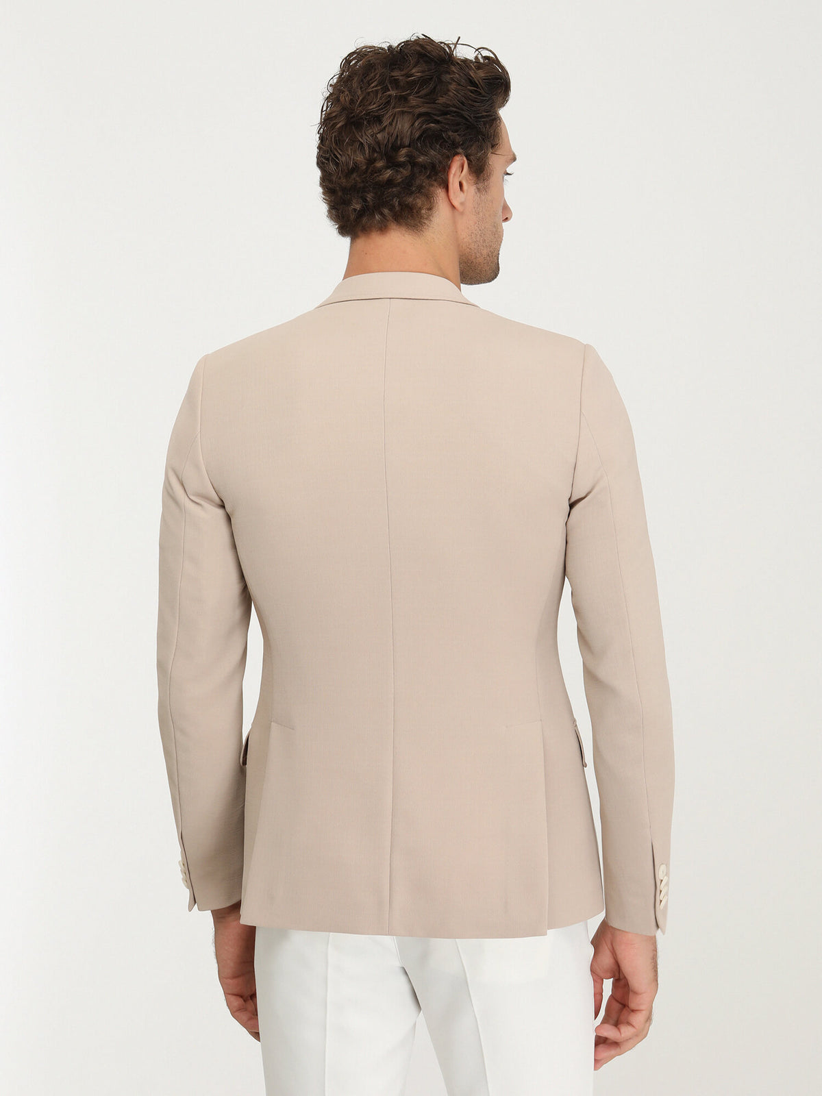 Bej Düz Slim Fit Ceket