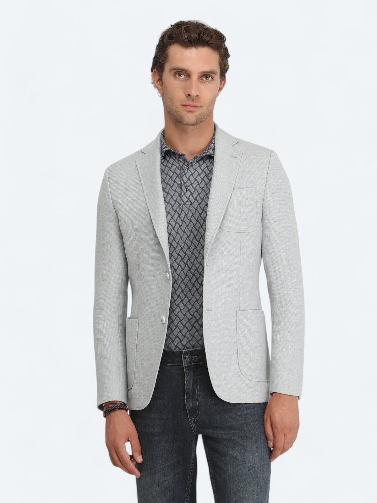 Gri Düz Modern Fit Ceket