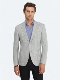 Gri Çizgili Modern Fit Örme Ceket