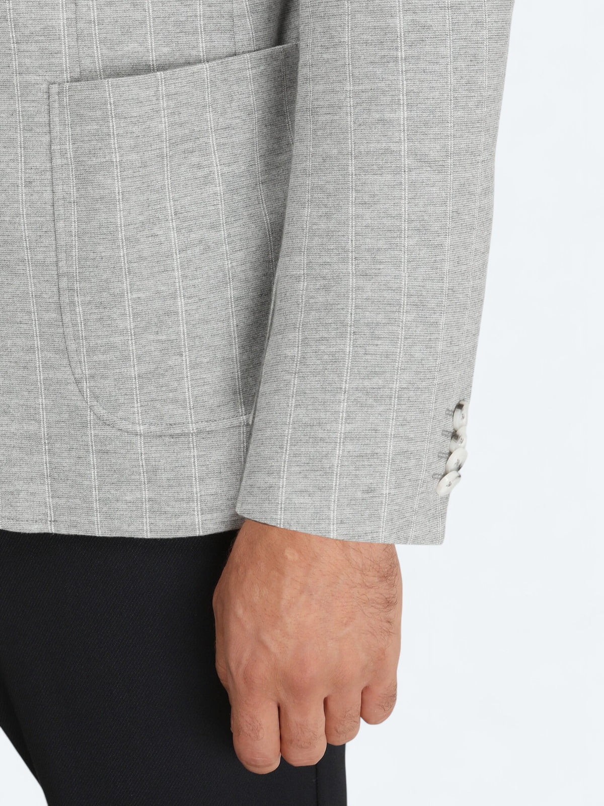 Gri Çizgili Modern Fit Örme Ceket
