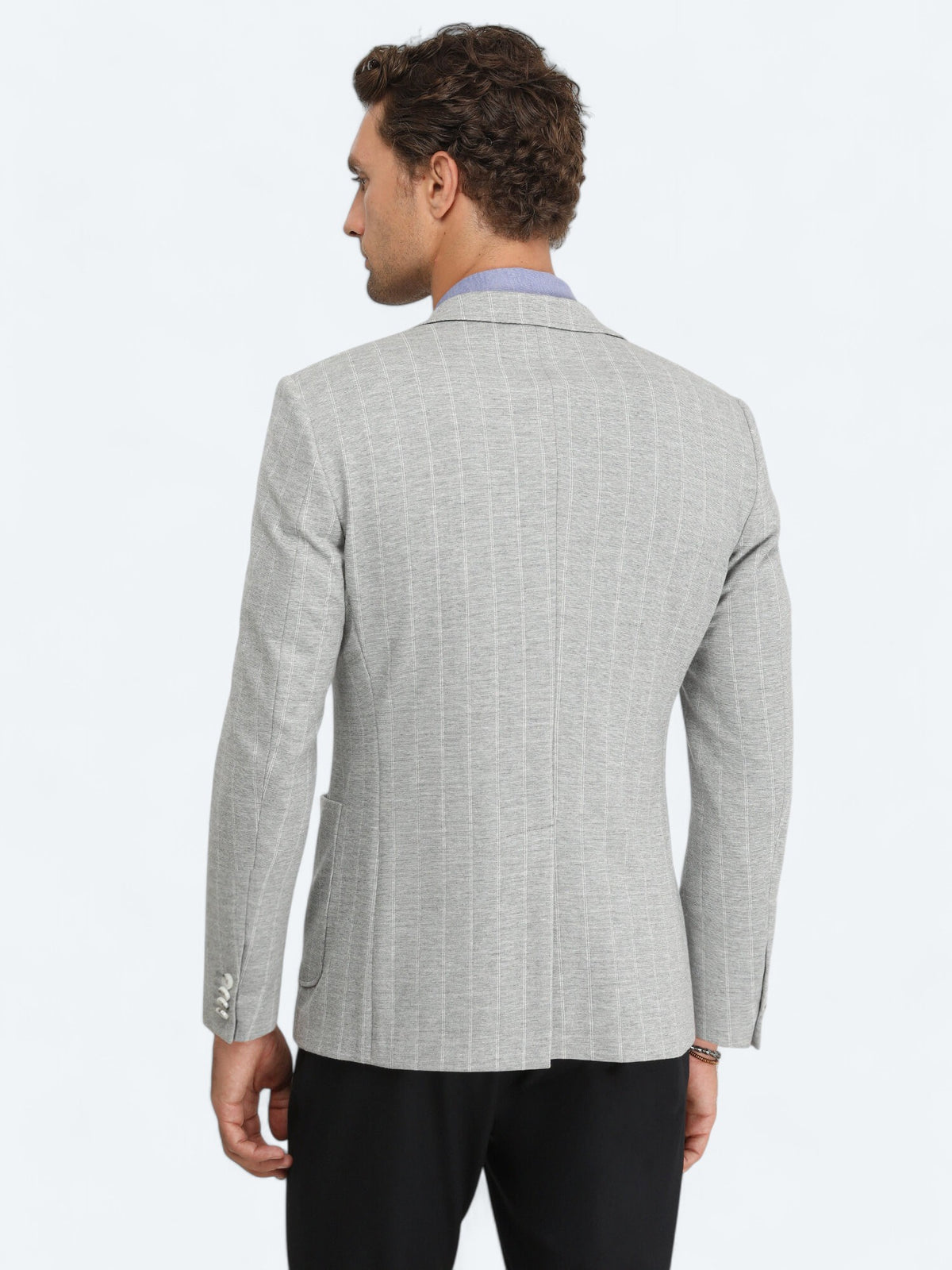 Gri Çizgili Modern Fit Örme Ceket