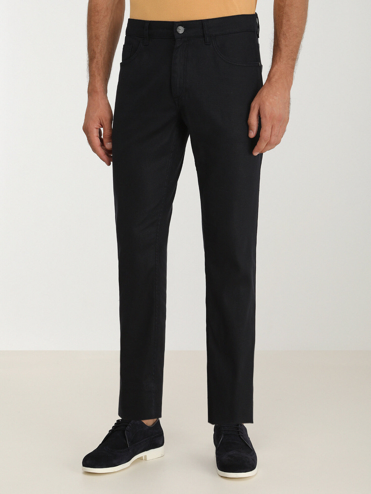 Lacivert Dokuma Slim Fit Casual Pamuk Karışımlı Pantolon