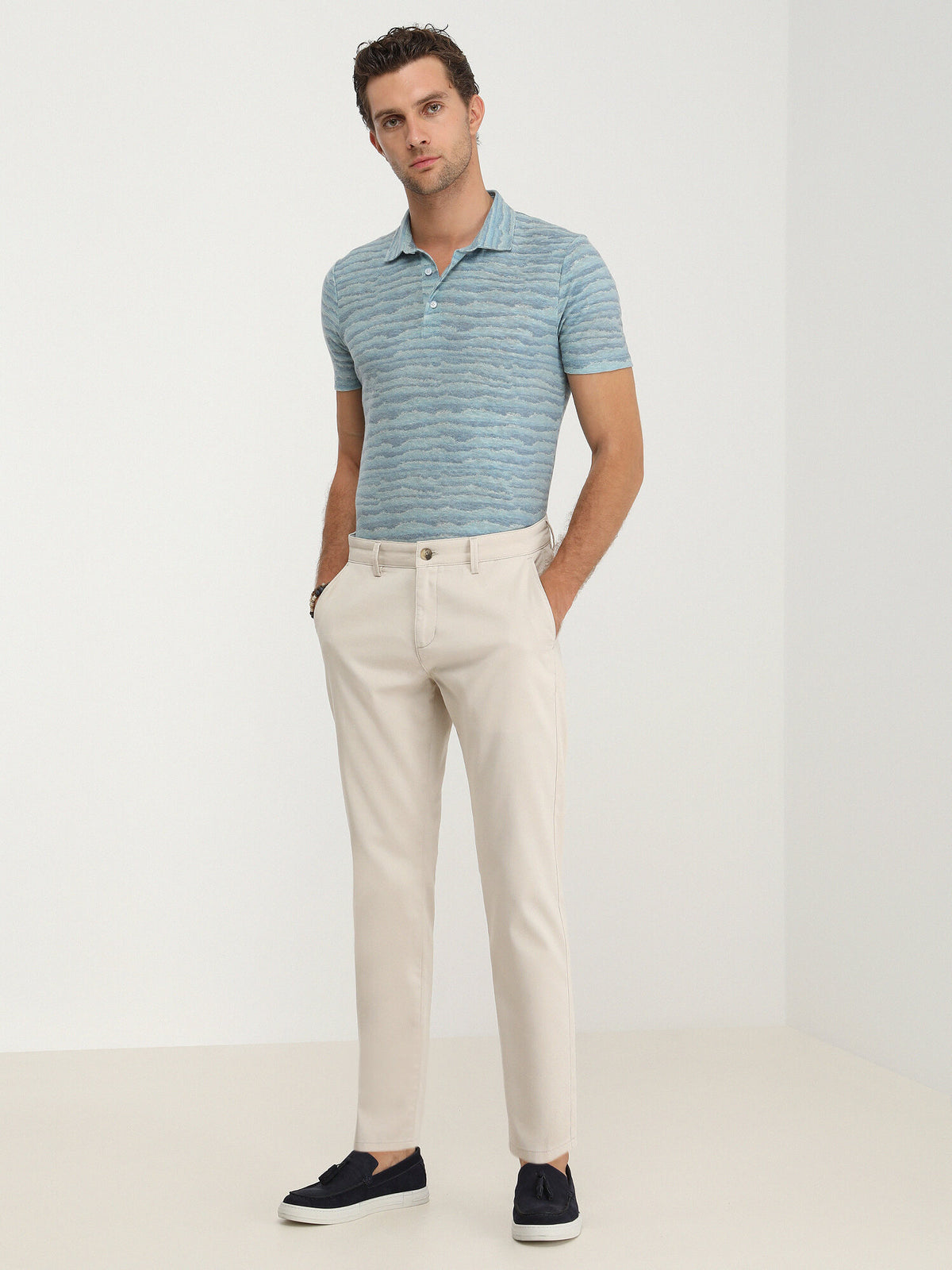 Bej Dokuma Slim Fit Casual Pamuk Karışımlı Pantolon