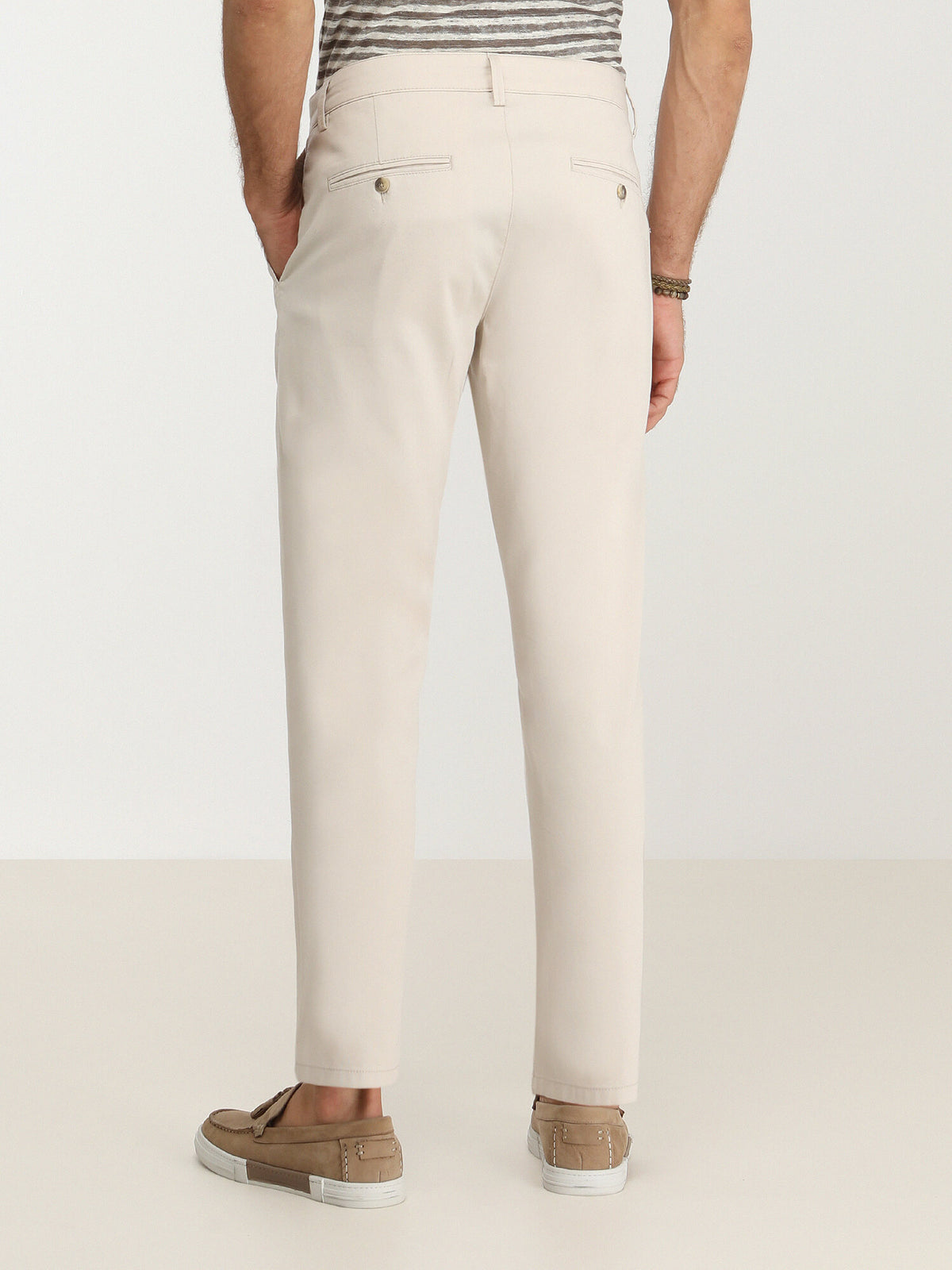 Bej Dokuma Slim Fit Casual Pamuk Karışımlı Pantolon