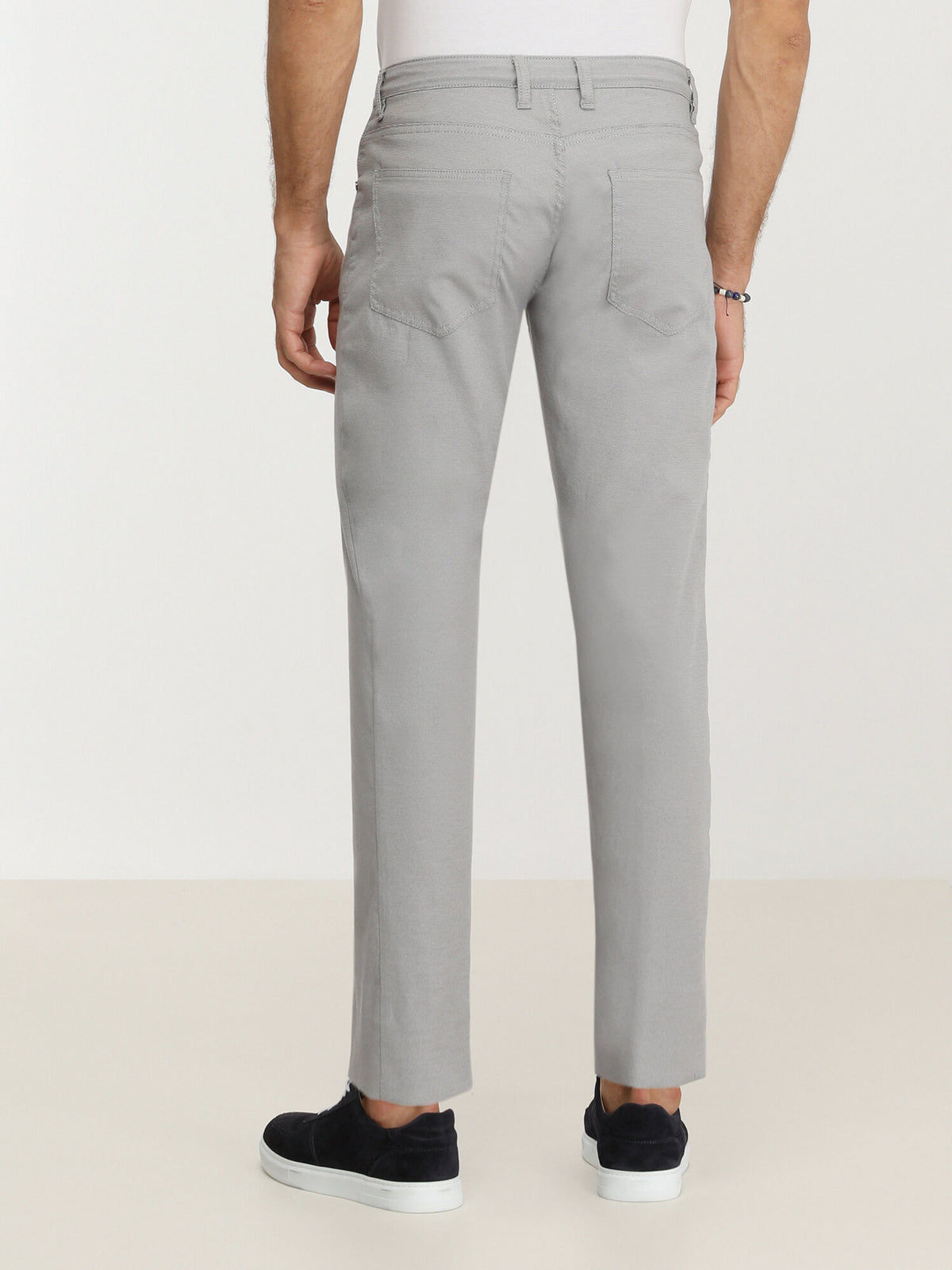 Gri Dokuma Slim Fit Casual Pamuk Karışımlı Pantolon