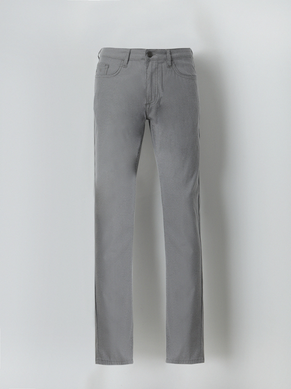 Gri Dokuma Slim Fit Casual Pamuk Karışımlı Pantolon
