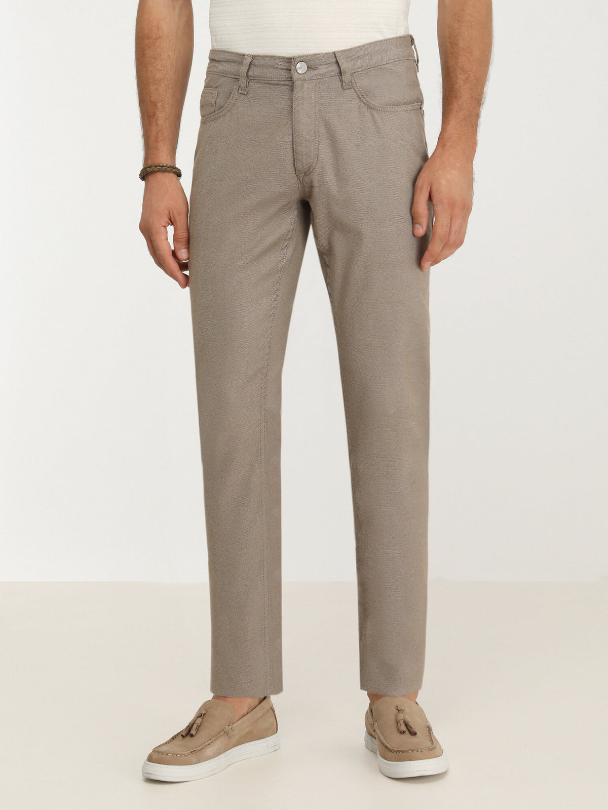Vizon Dokuma Slim Fit Casual Pamuk Karışımlı Pantolon