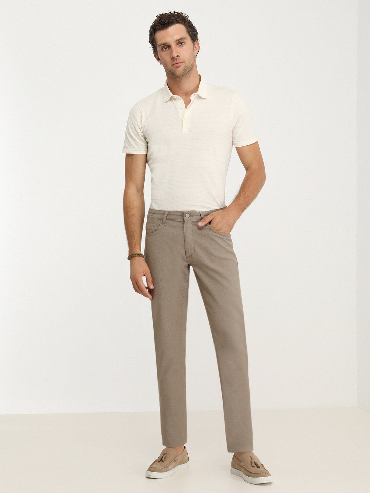 Vizon Dokuma Slim Fit Casual Pamuk Karışımlı Pantolon