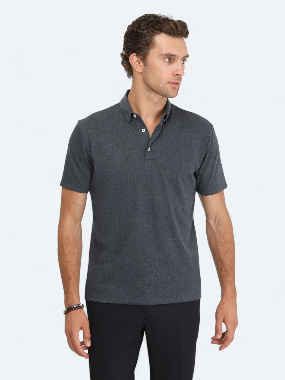 Lacivert Düz Polo Yaka Pamuk Karışımlı T-Shirt