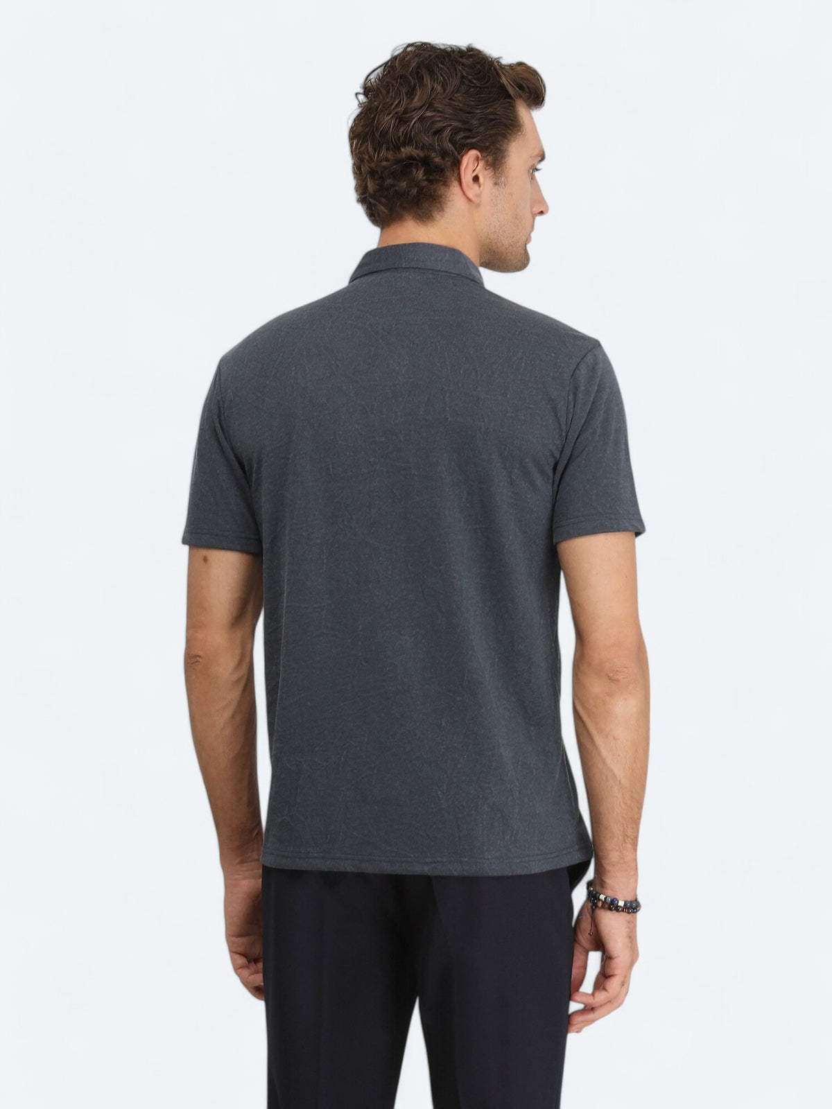 Lacivert Düz Polo Yaka Pamuk Karışımlı T-Shirt