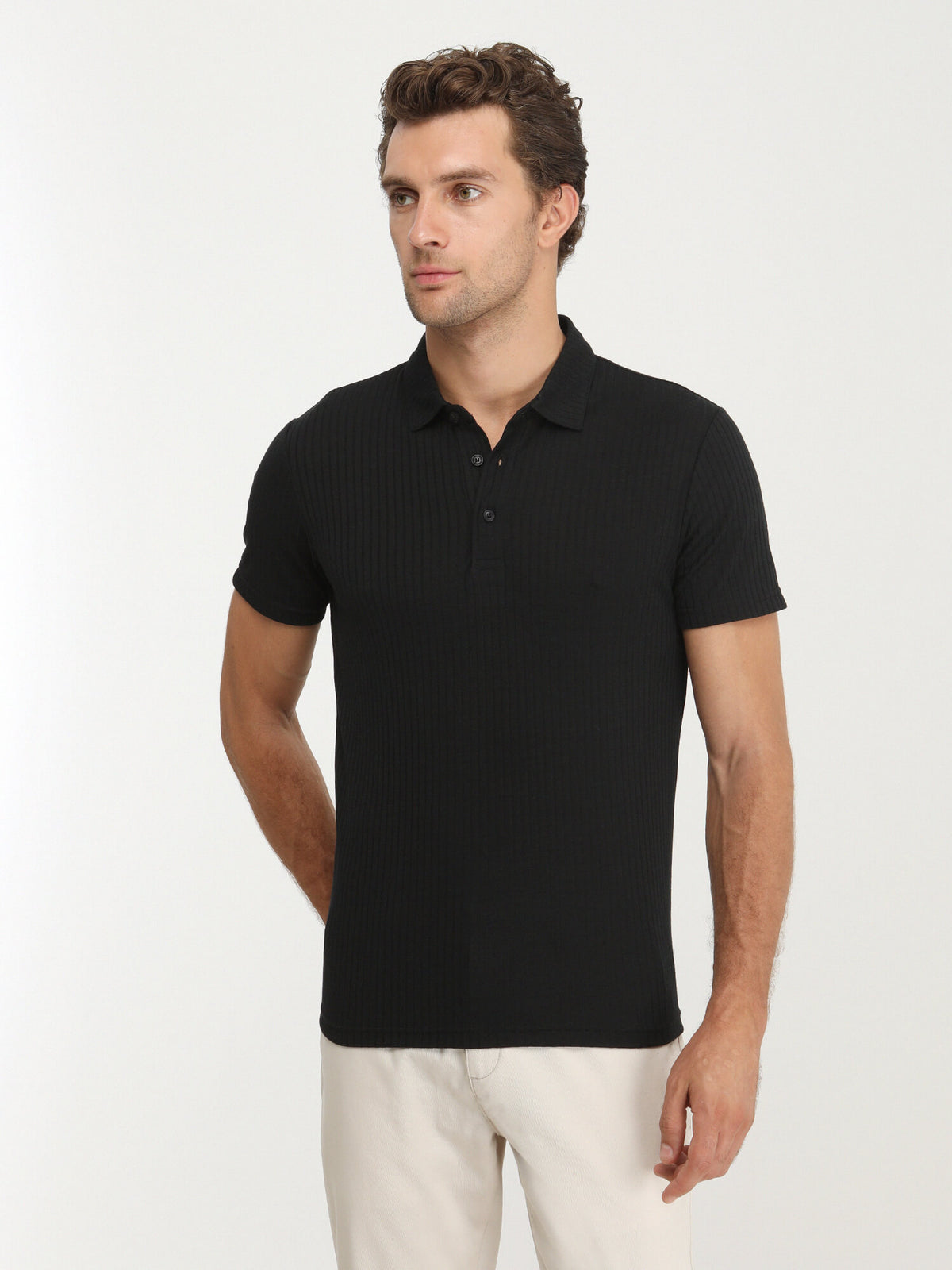 Siyah Jakarlı Polo Yaka %100 Pamuk T-Shirt