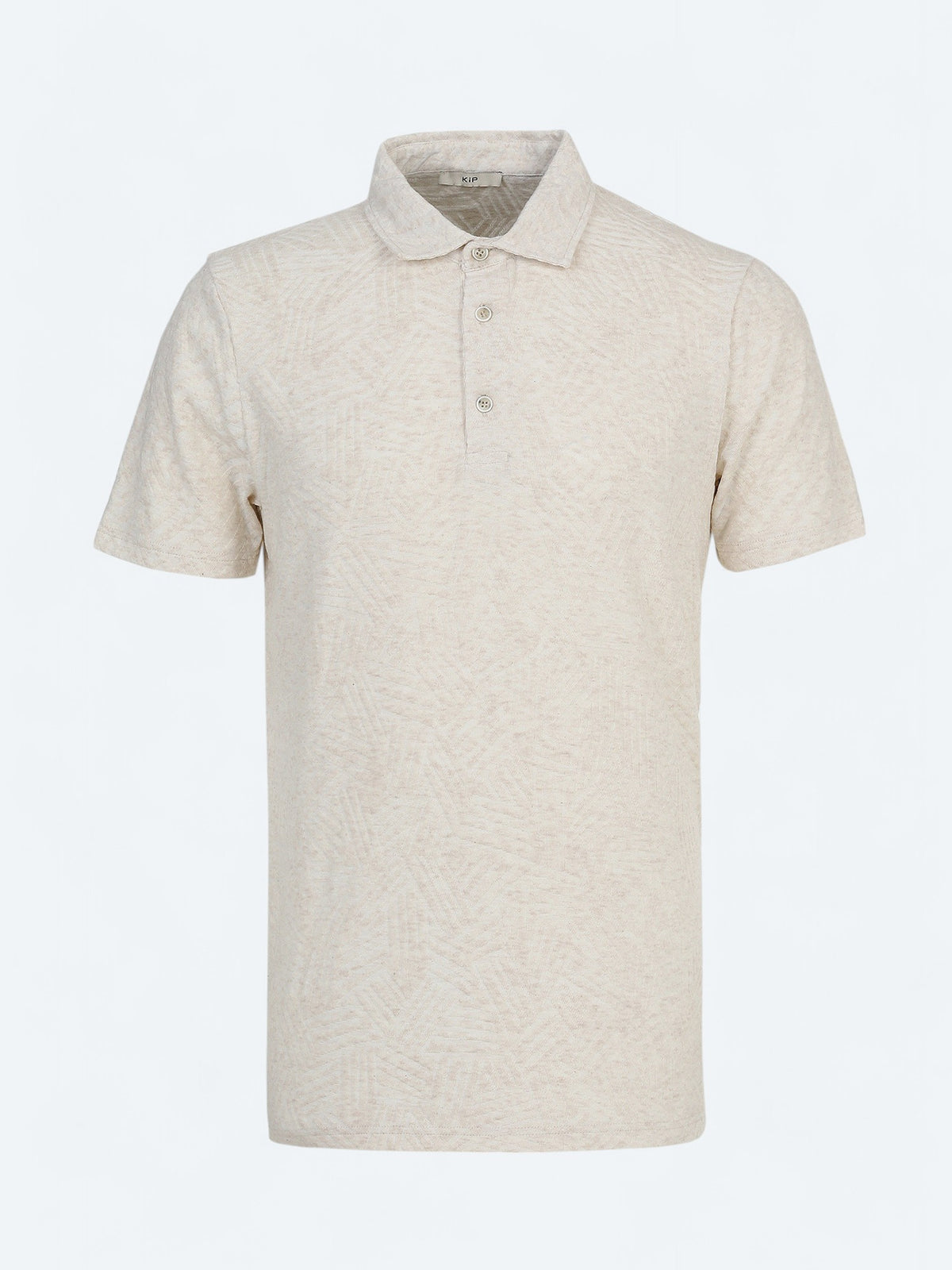 Ekru Jakarlı Polo Yaka Pamuk Karışımlı T-Shirt