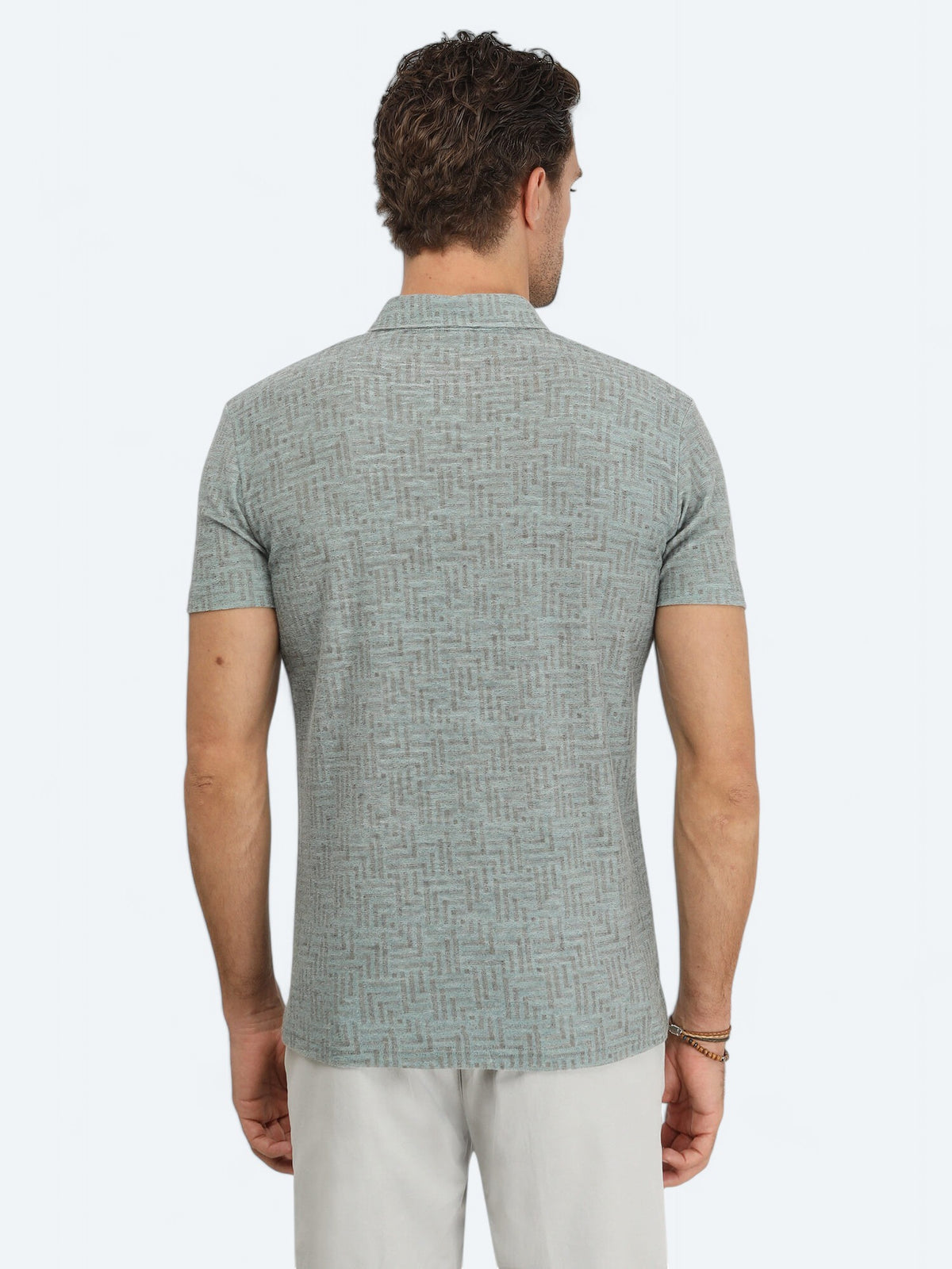 Koyu Yeşil Baskılı Regular Fit Kısa Casual Keten Karışımlı Gömlek