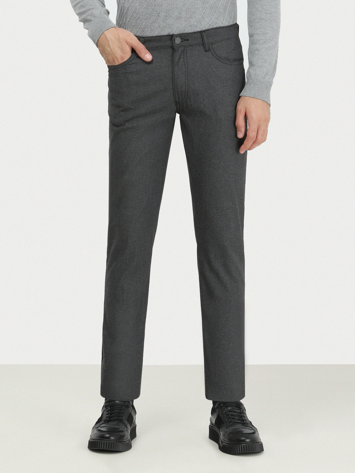 Siyah Dokuma Slim Fit Casual Pamuk Karışımlı Pantolon
