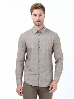 Bej Desenli Regular Fit Uzun Dokuma Casual %100 Pamuk Gömlek