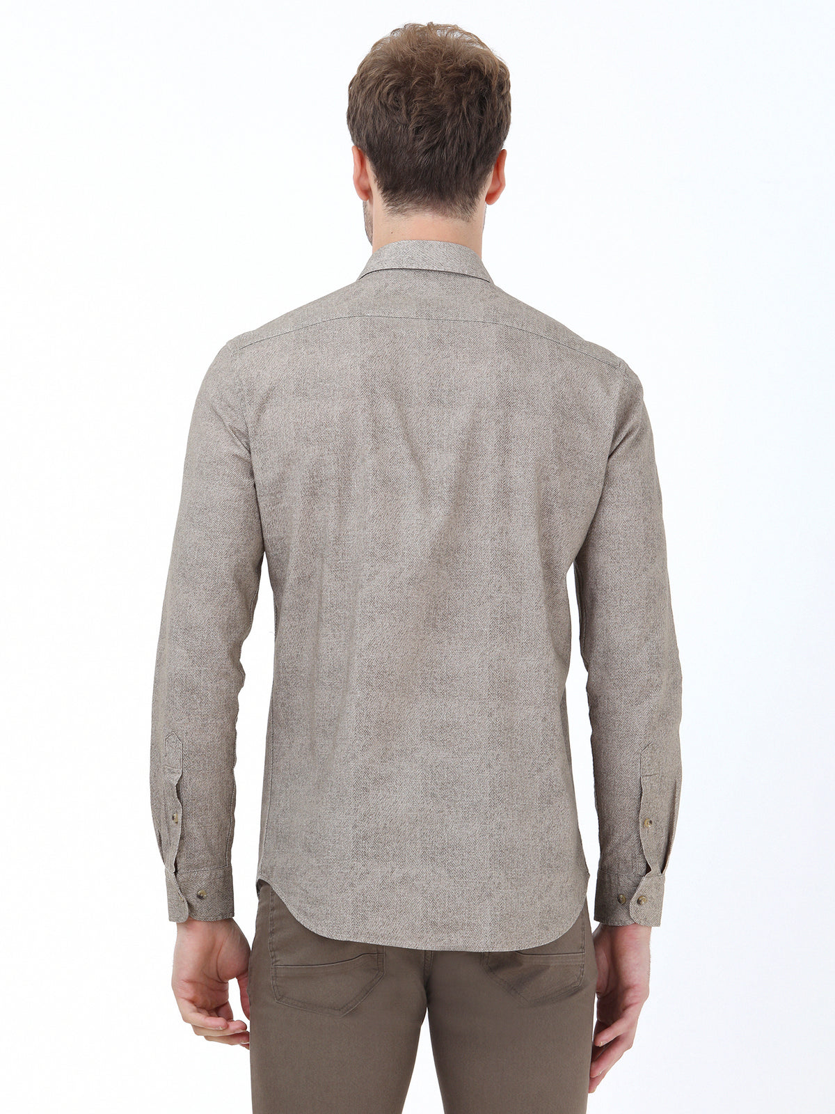 Bej Desenli Regular Fit Uzun Dokuma Casual %100 Pamuk Gömlek