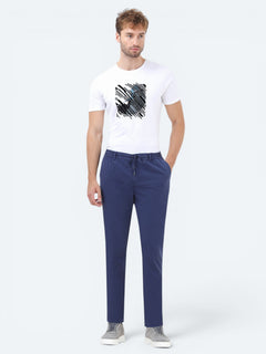 İndigo Dokuma Jogging Fit Casual Pamuk Karışımlı Pantolon