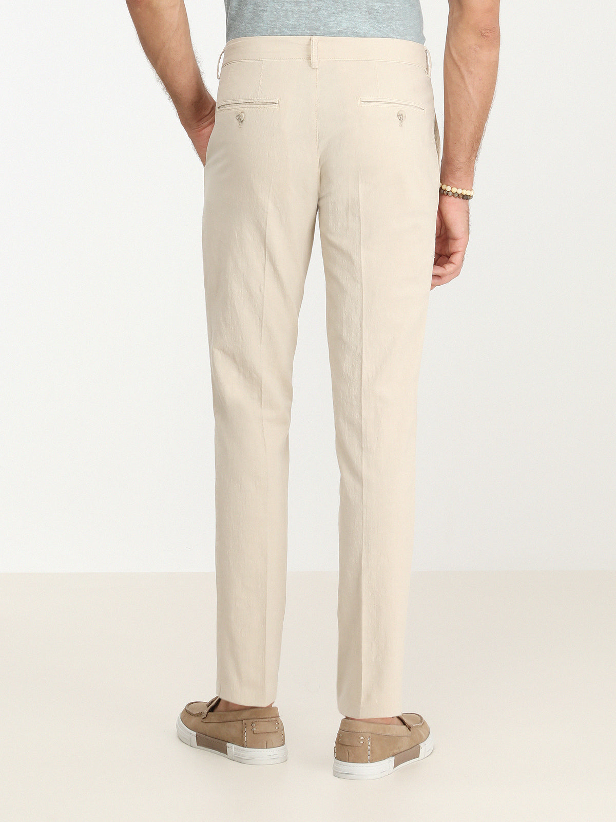 Bej Dokuma Slim Fit Casual Pamuk Karışımlı Pantolon