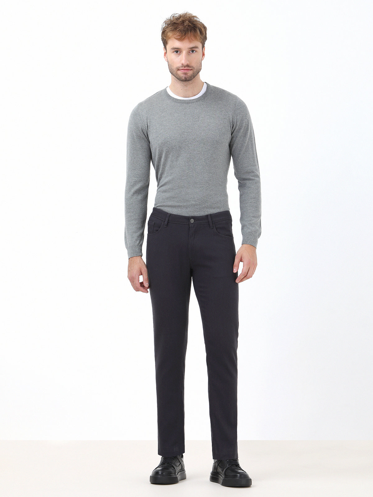 Antrasit Dokuma Slim Fit Casual Pamuk Karışımlı Pantolon