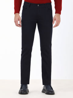 Lacivert Dokuma Slim Fit Casual Pamuk Karışımlı Pantolon