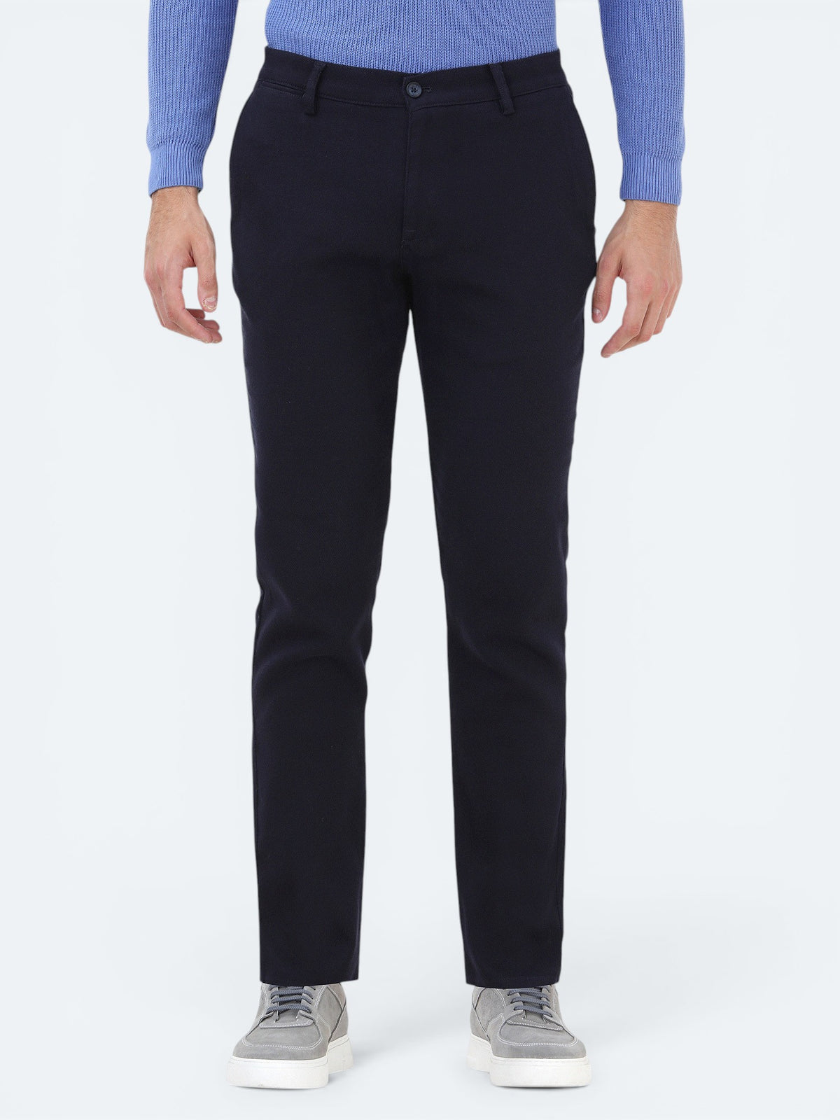 Lacivert Dokuma Slim Fit Casual Pamuk Karışımlı Pantolon