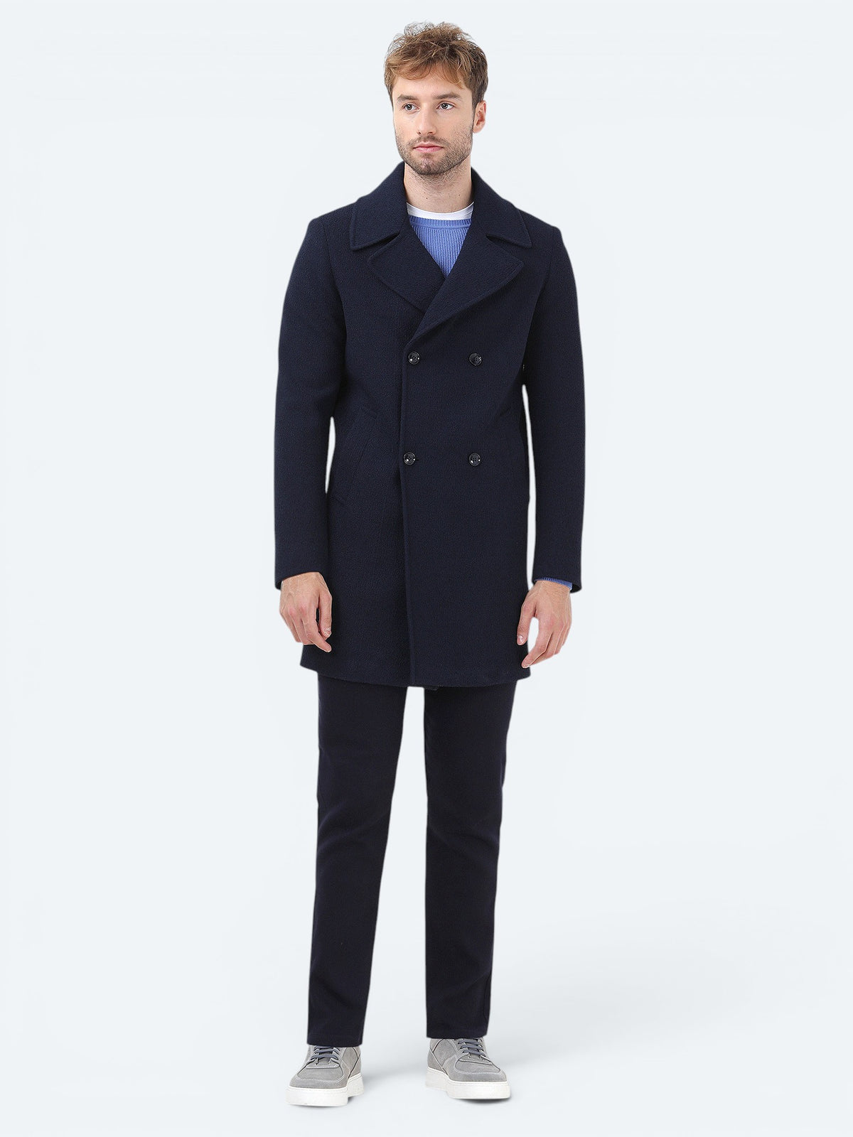 Lacivert Dokuma Slim Fit Casual Pamuk Karışımlı Pantolon