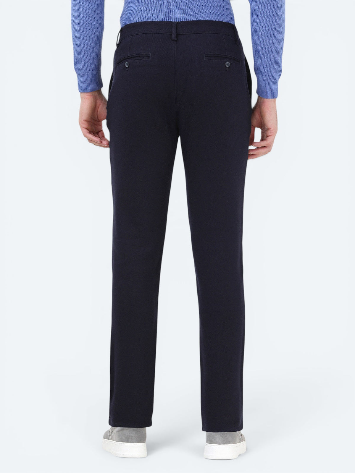 Lacivert Dokuma Slim Fit Casual Pamuk Karışımlı Pantolon