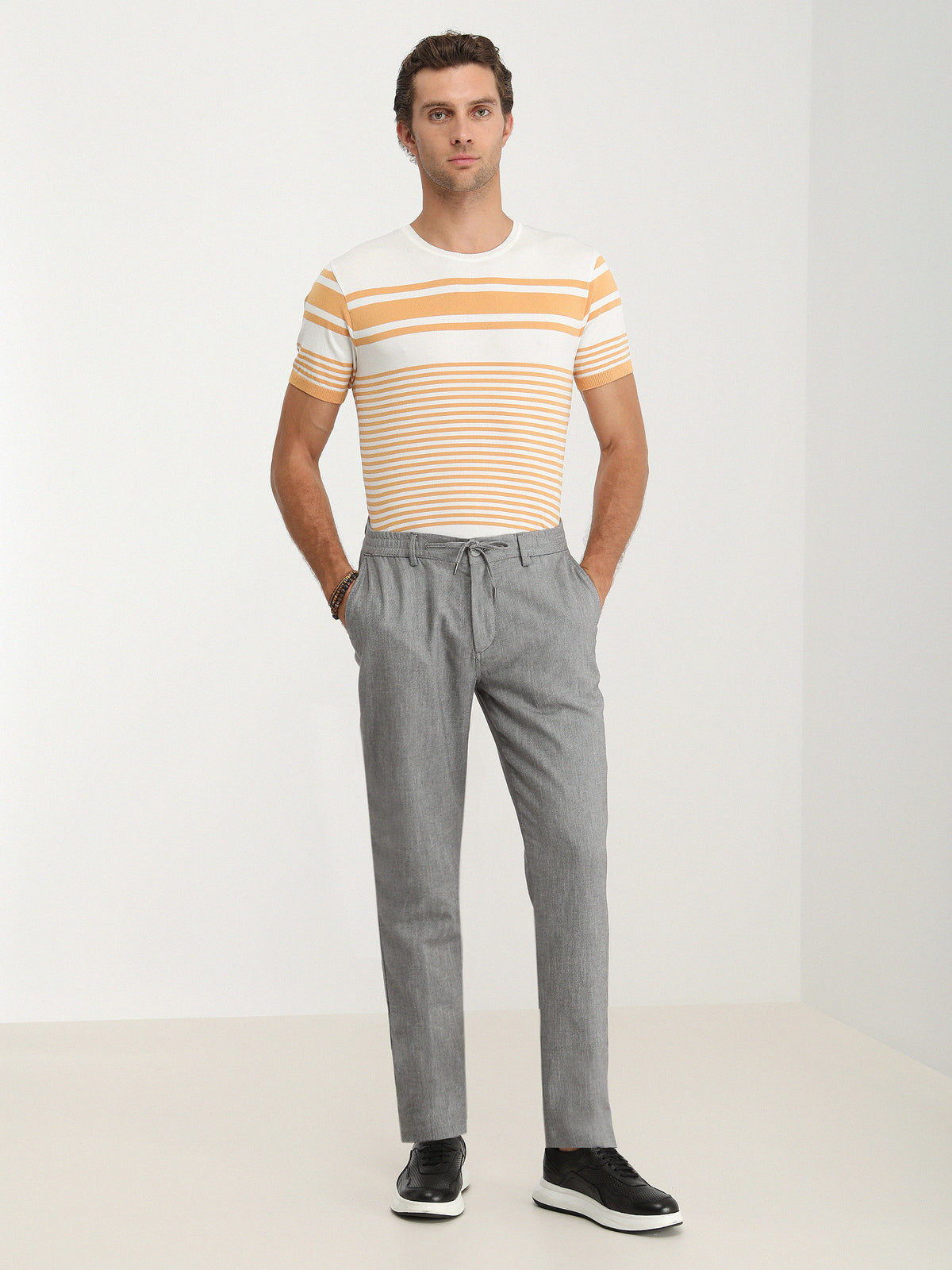 Gri Dokuma Jogging Fit Casual Pamuk Karışımlı Pantolon