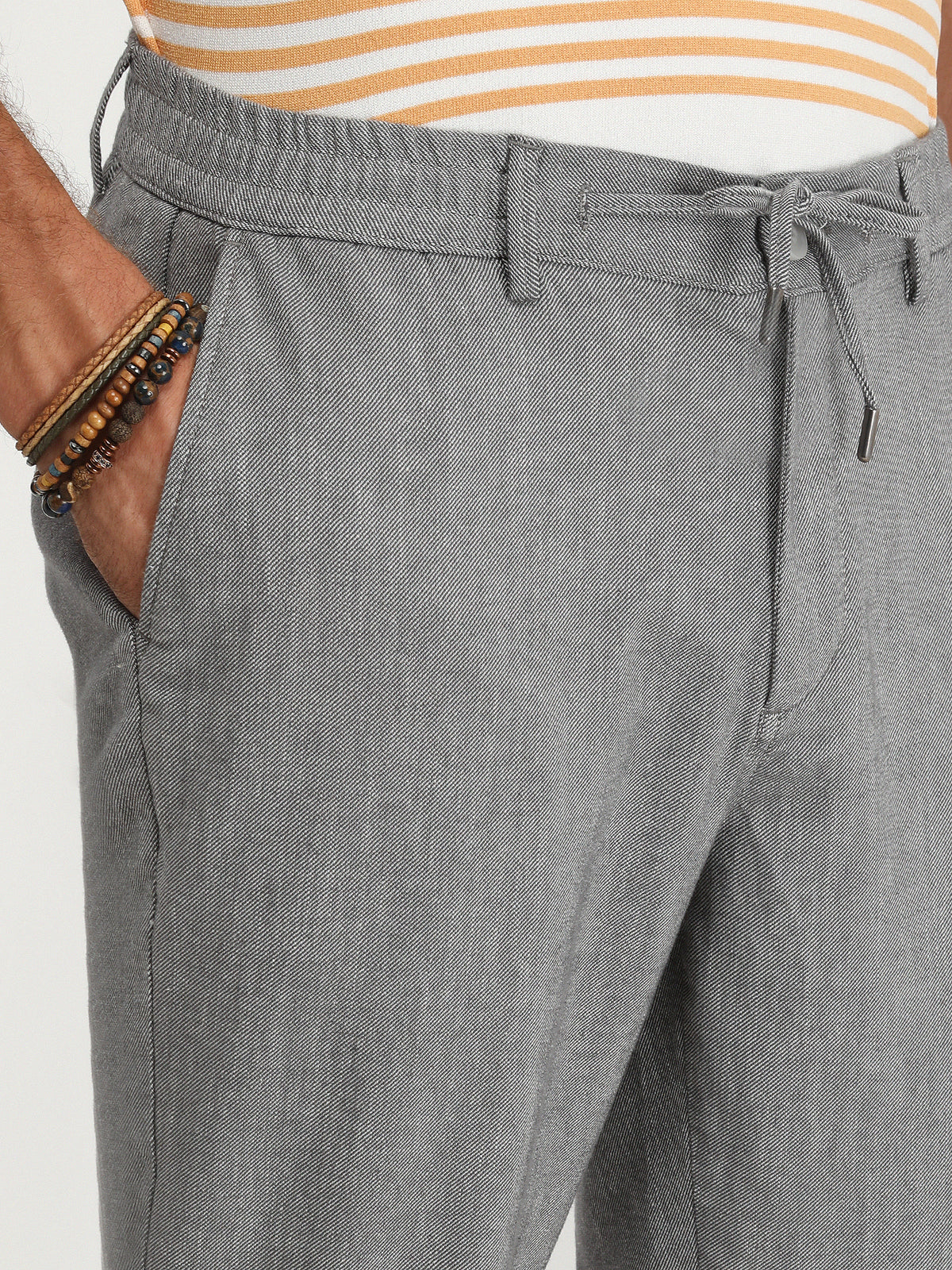 Gri Dokuma Jogging Fit Casual Pamuk Karışımlı Pantolon