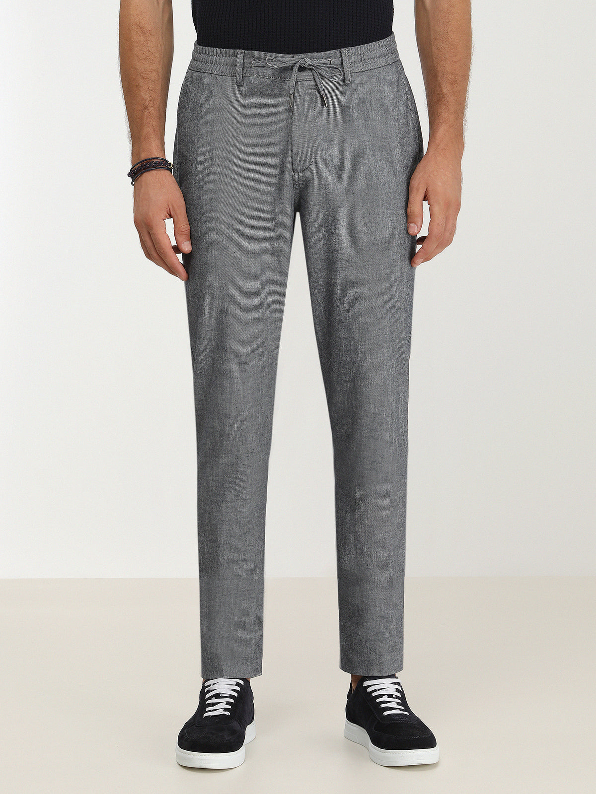 Lacivert Dokuma Jogging Fit Casual Pamuk Karışımlı Pantolon