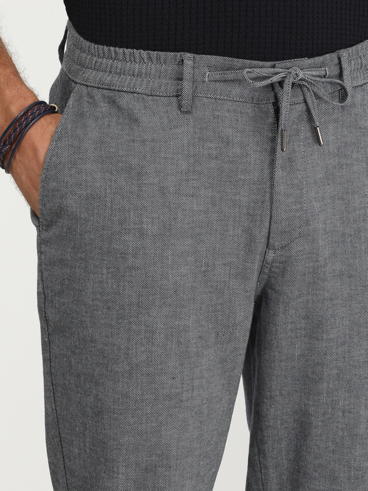 Lacivert Dokuma Jogging Fit Casual Pamuk Karışımlı Pantolon