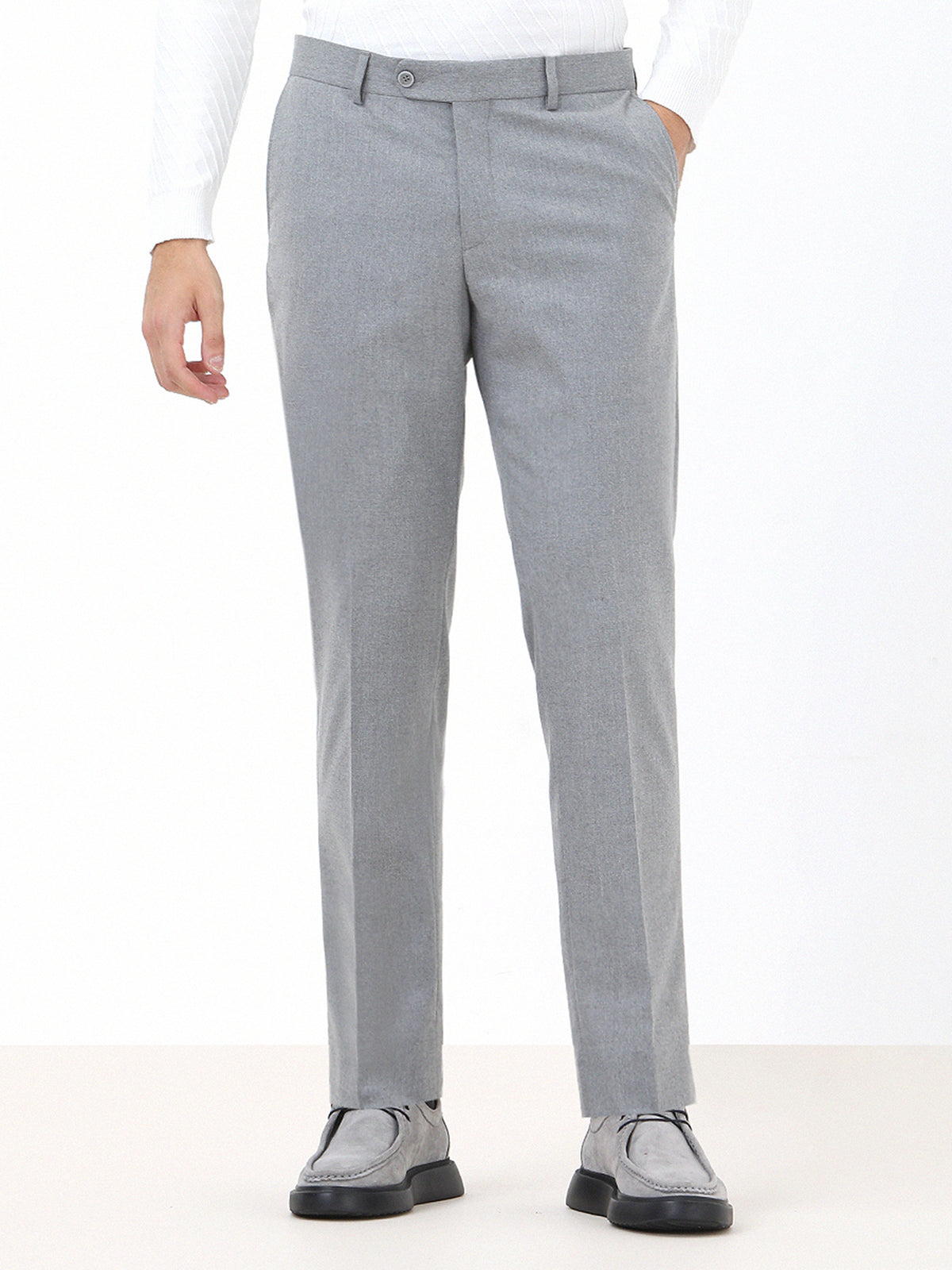 Gri Düz Dokuma Regular Fit Klasik Pantolon