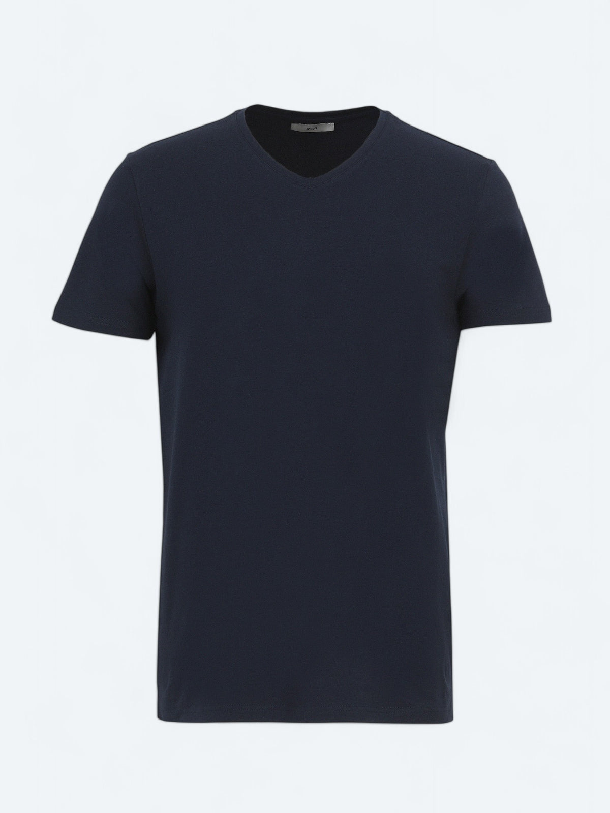 Lacivert V Yaka Pamuk Karışımlı T-Shirt