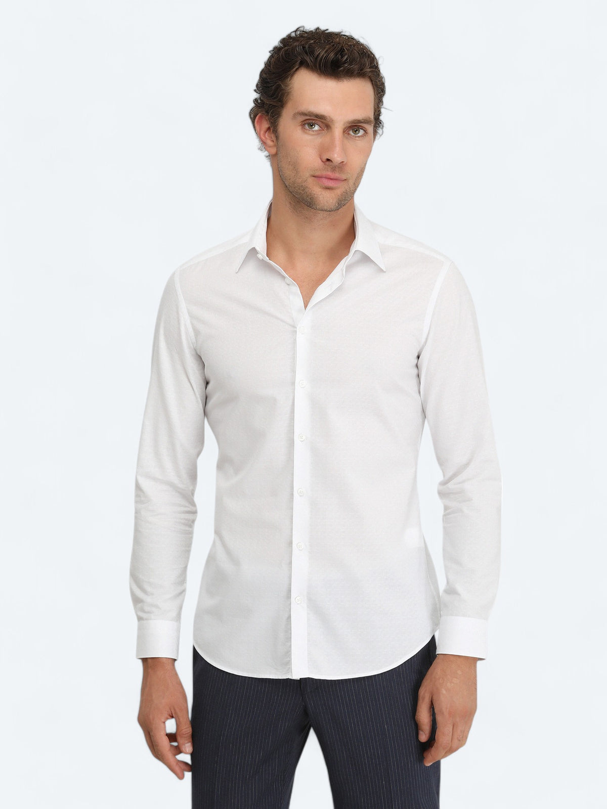 Beyaz Düz Slim Fit Uzun Dokuma Klasik %100 Pamuk Gömlek