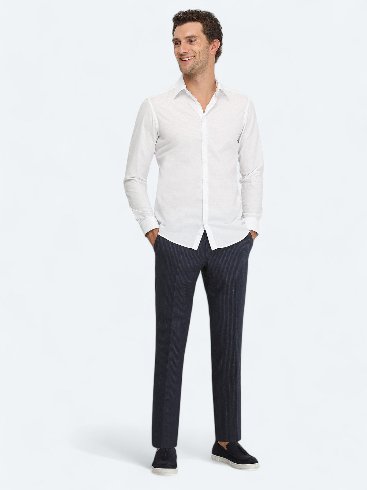 Beyaz Düz Slim Fit Uzun Dokuma Klasik %100 Pamuk Gömlek