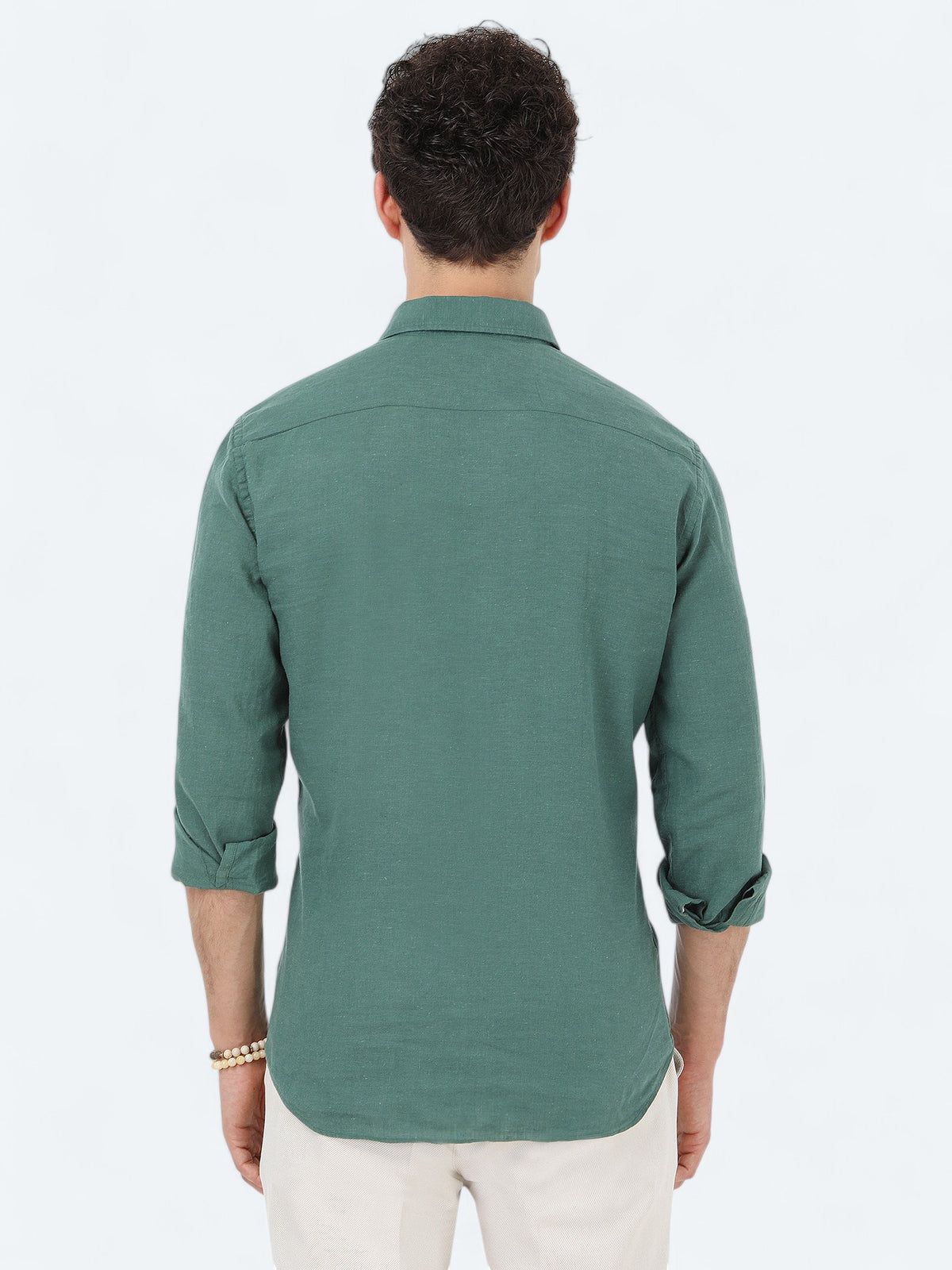 Koyu Yeşil Düz Regular Fit Uzun Dokuma Casual Pamuk Karışımlı Gömlek