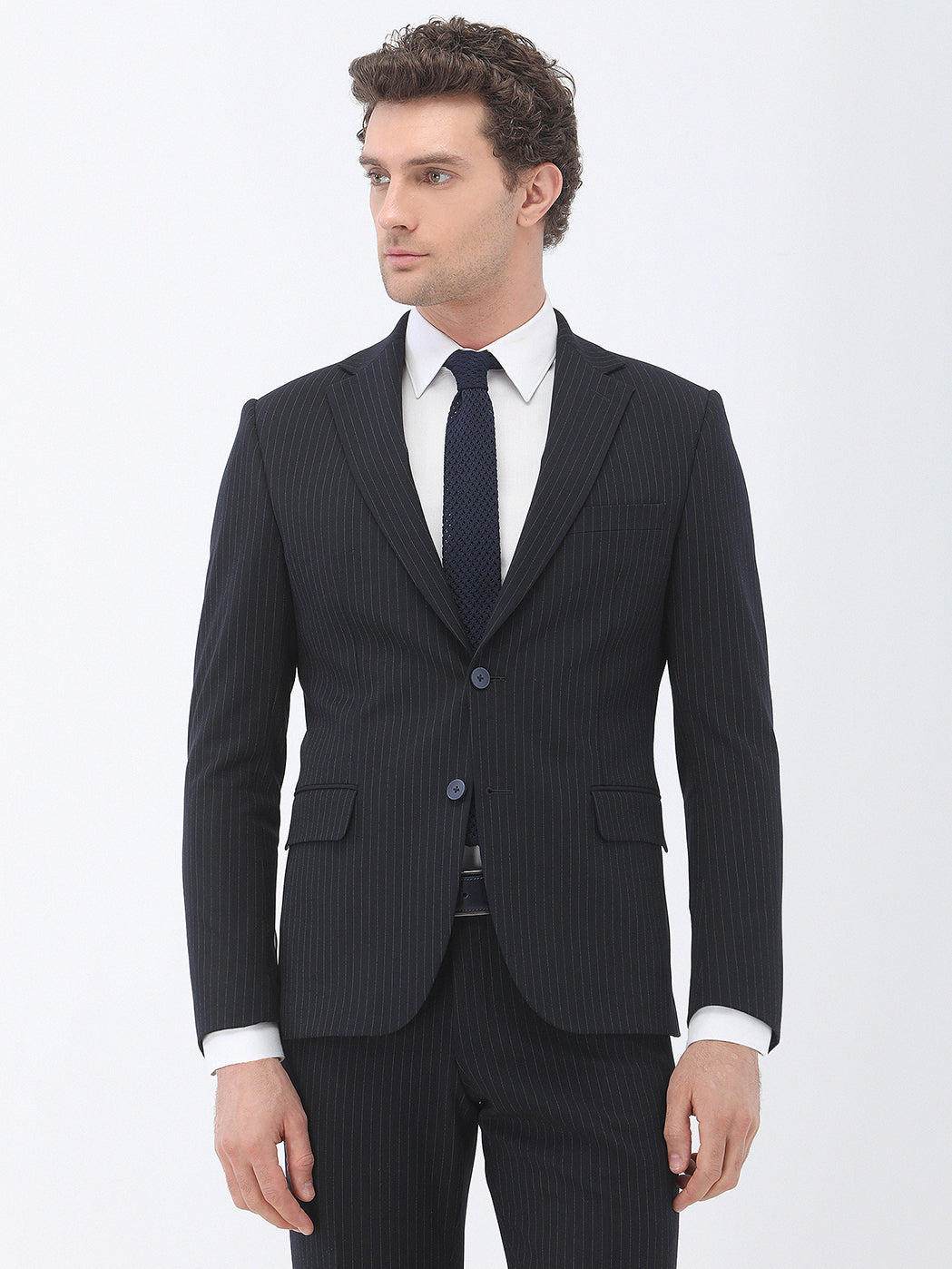 Lacivert Çizgili Modern Fit Takım Elbise
