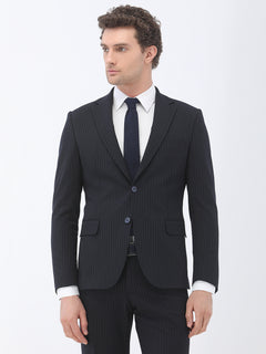 Lacivert Çizgili Modern Fit Takım Elbise
